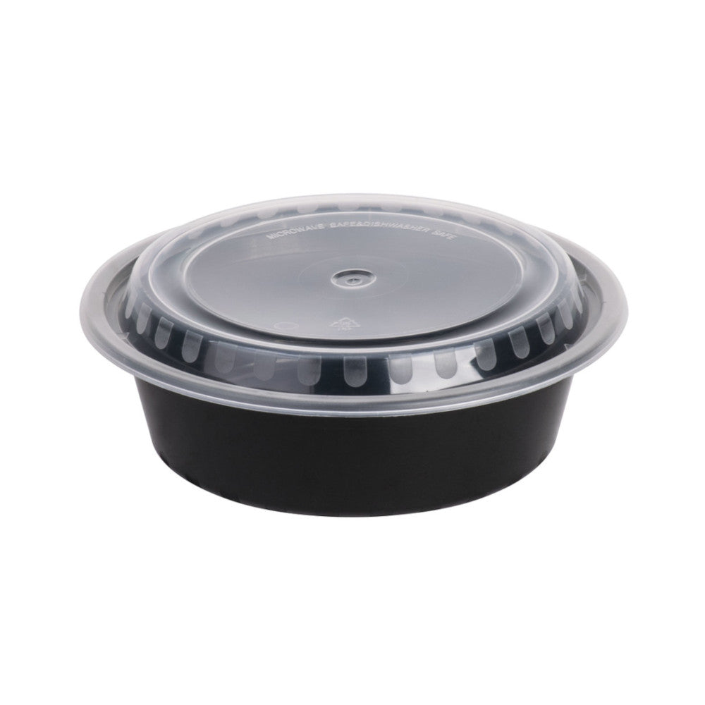 16 oz. 6 Round Black Container with Lid