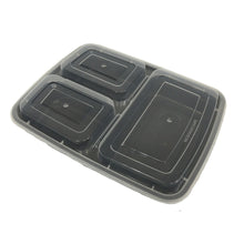 Load image into Gallery viewer, 32 oz. 3-Compartment Rectangle Microwaveable Container With Lid Vertical Version
